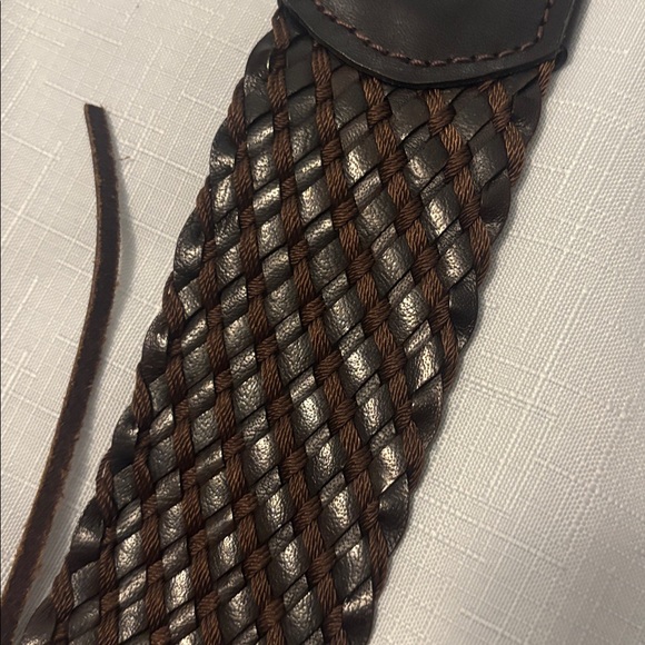 VTG Express Dark Brown Braided Leather Waist Belt SZ L  w/Metal Rings Boho Indie - Picture 4 of 11